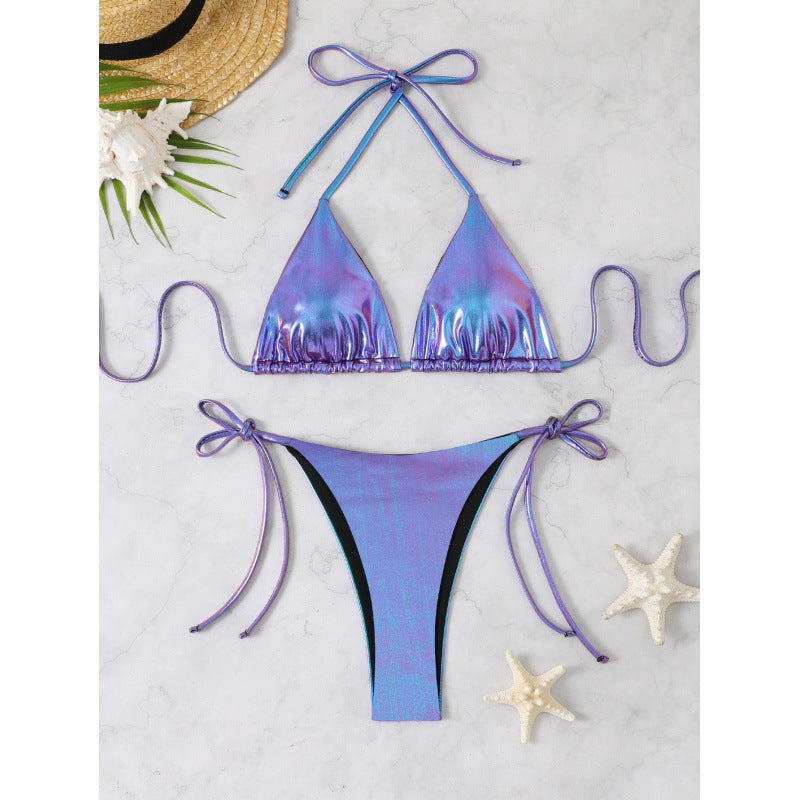 Dame Triangel-Bikini med glitrende tråde og sexy snøringer Stilla