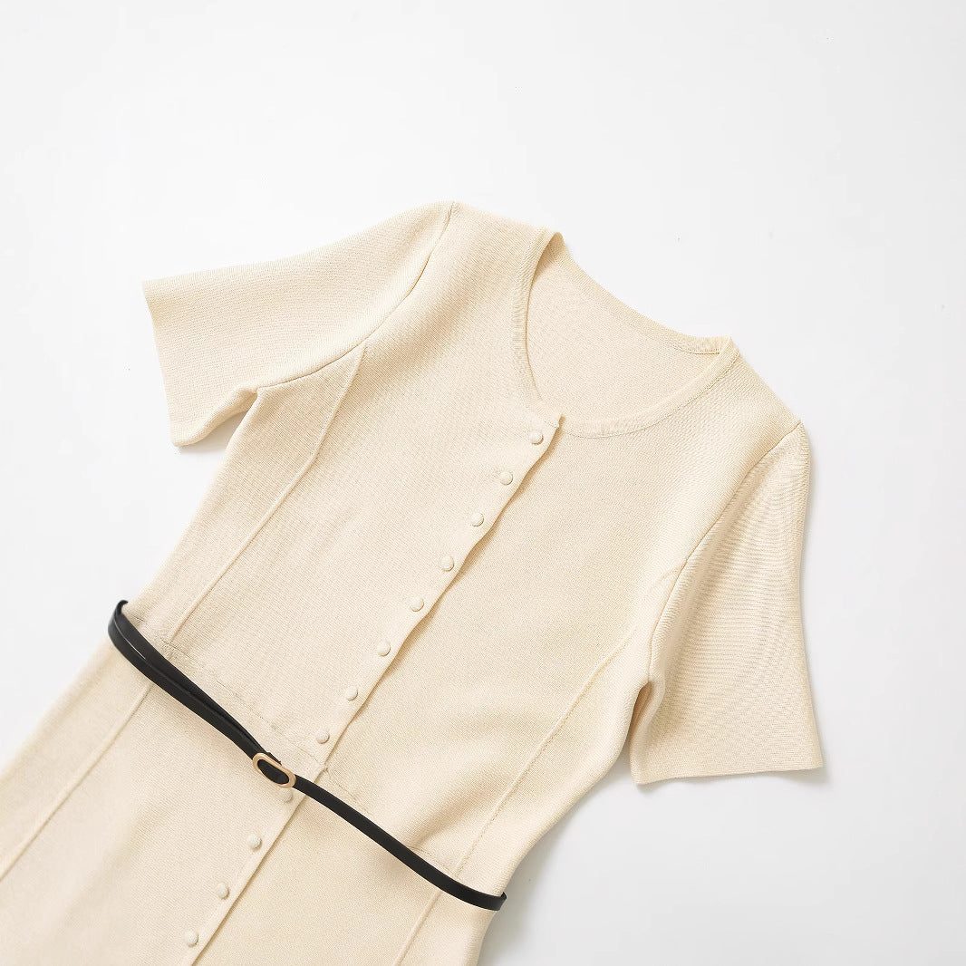 Dame A-linie knap-maxi kjole med bælte Stilla