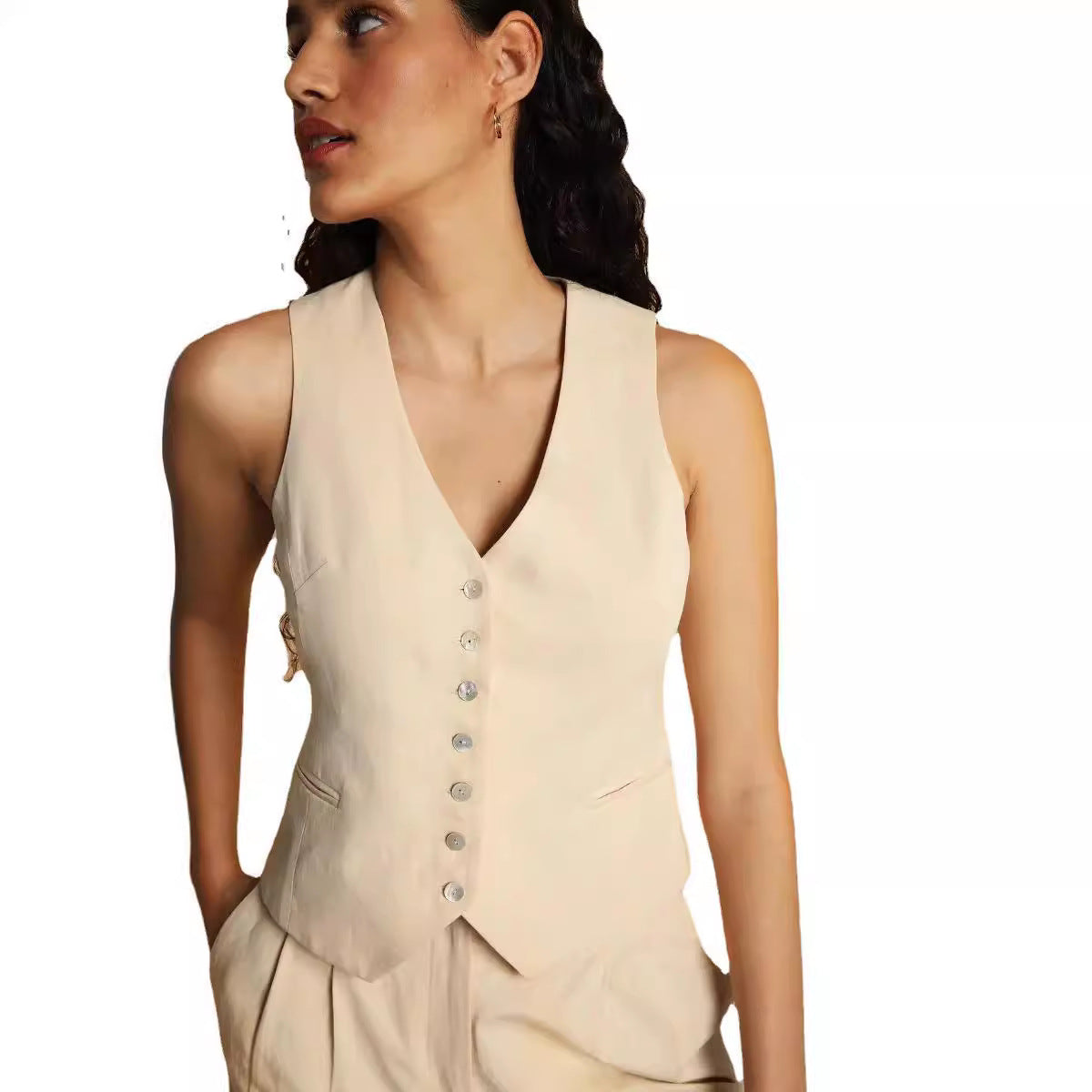 Dame elegant bred skåret bukser med høj talje og folder Stilla