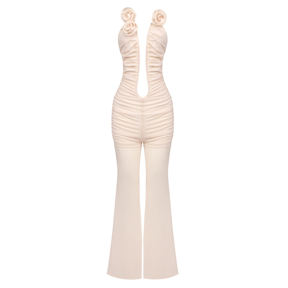 Dame Jumpsuit med rynkning og blomsterdetalje Stilla