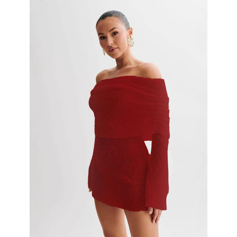 Dame Off-Shoulder Strikkjole med Bred Skæring Stilla