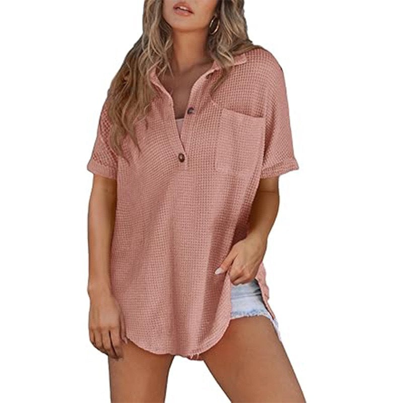 Dame afslappet kortærmet skjorte med knaplukning og brystlomme Stilla