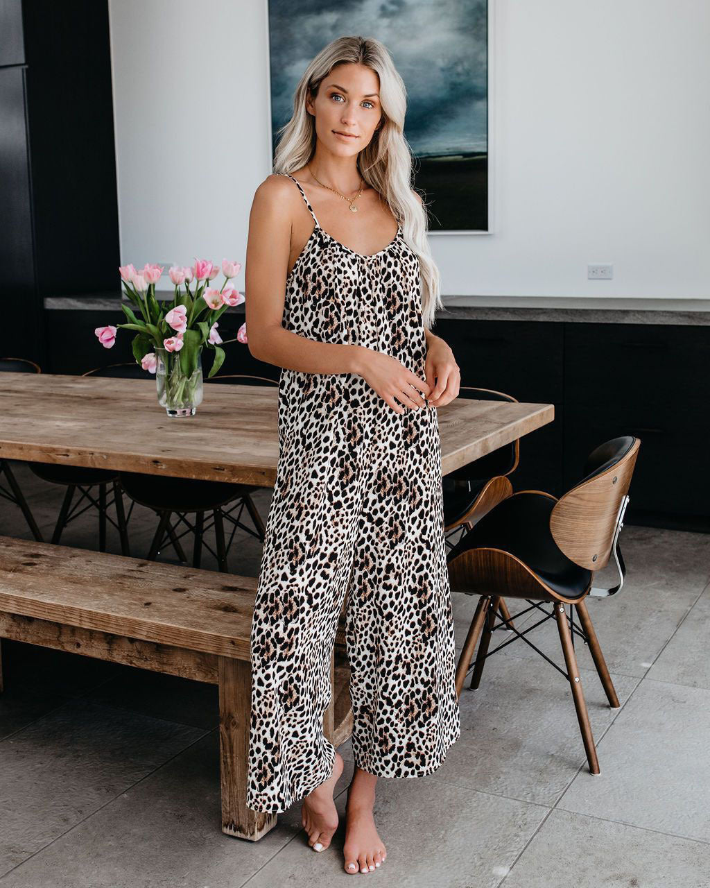 Dame Elegant Jumpsuit med Spaghetti-stropper og vide ben Stilla