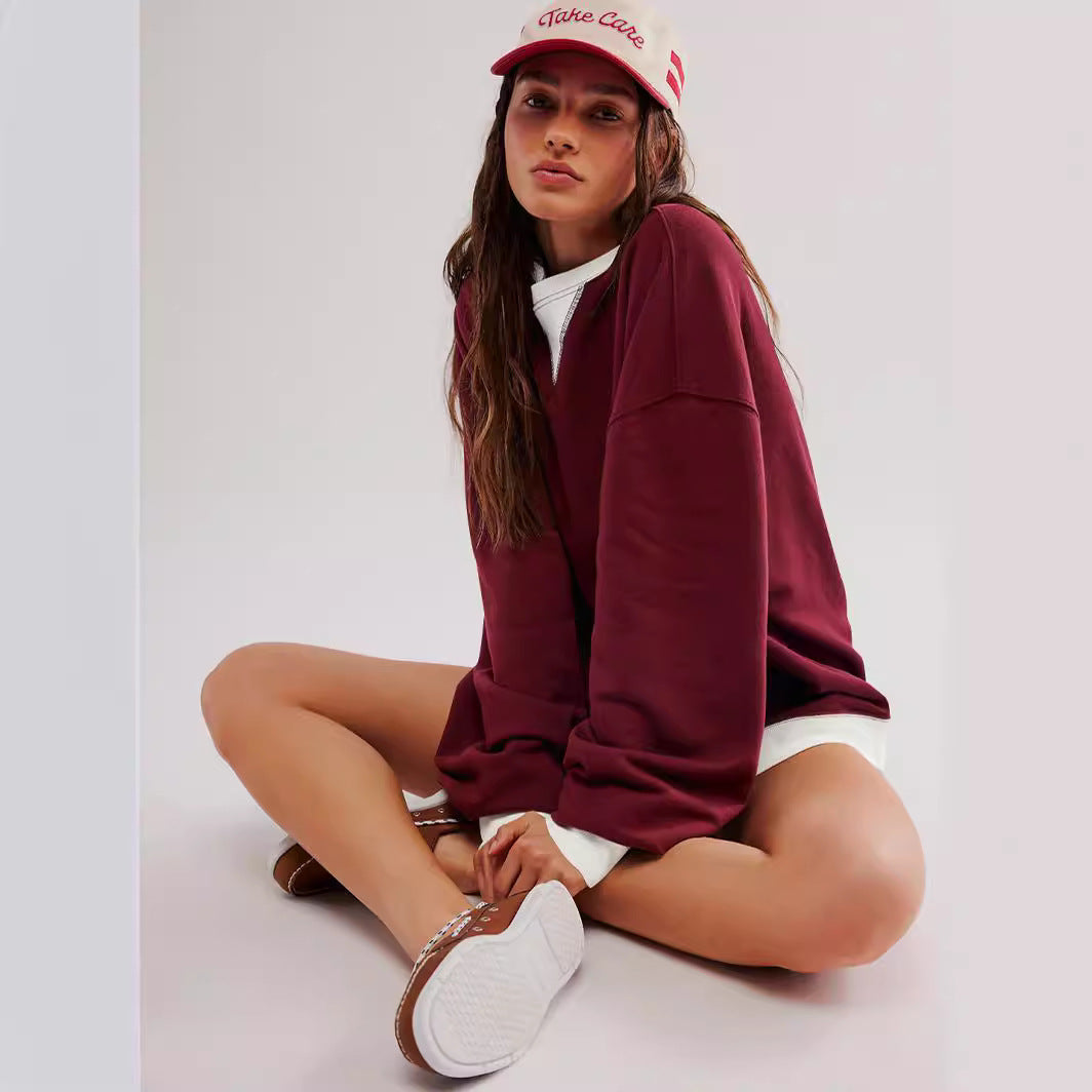 Dame afslappet oversized sweatshirt med kontrasterende ribkanter og løs pasform Stilla