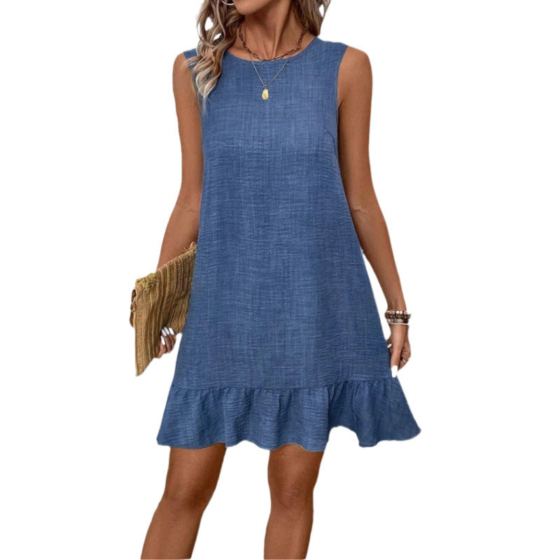 Dame Afslappet Pas Rynkekant Mini Kjole Stilla