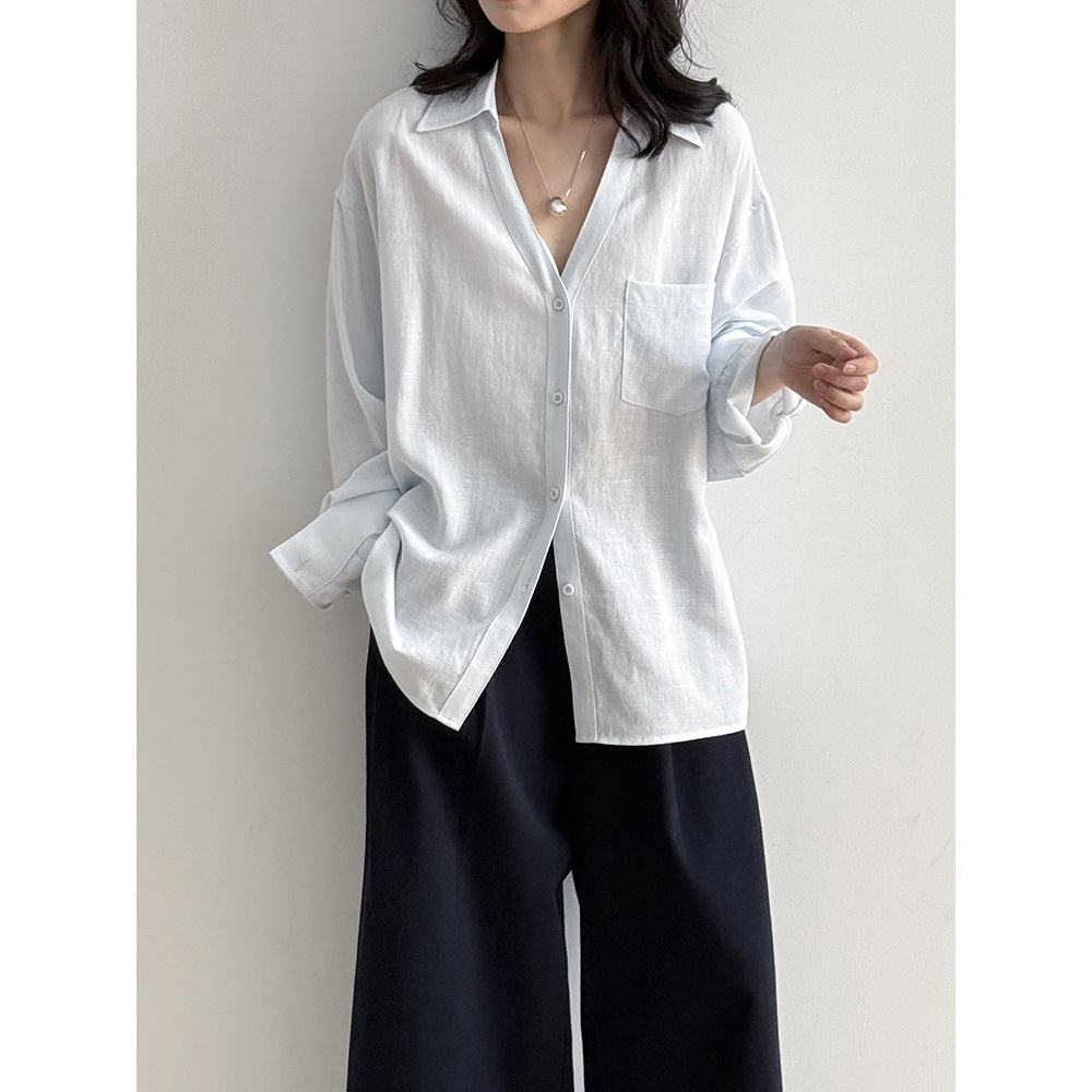 Dame afslappet linned blouse med reduceret snit og praktisk brystlomme Stilla