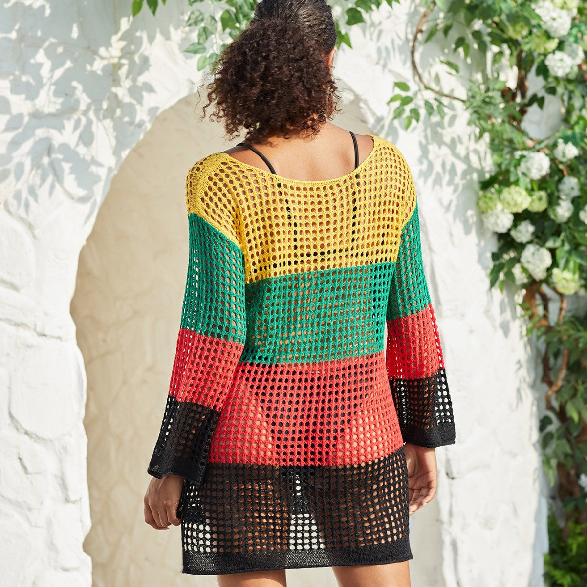 Dame afslappet net-strandpullover med farverigt farvespil Stilla