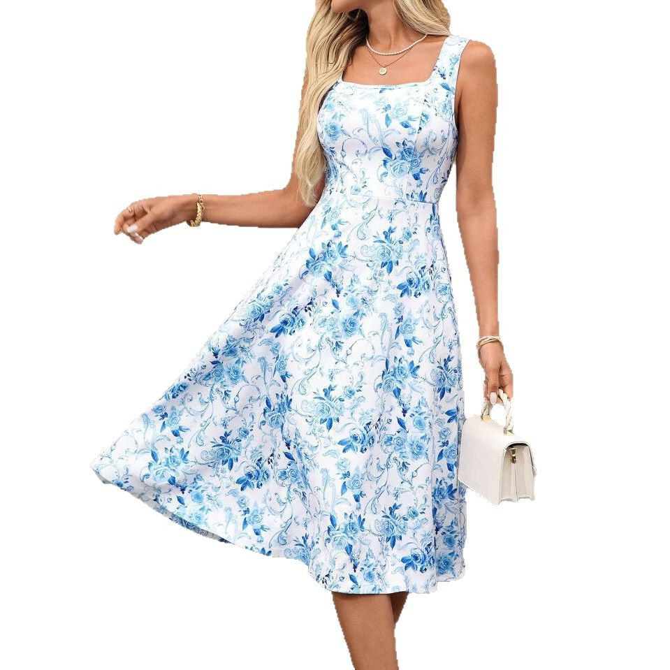 Dame A-linie kjole med blomster mønster Stilla