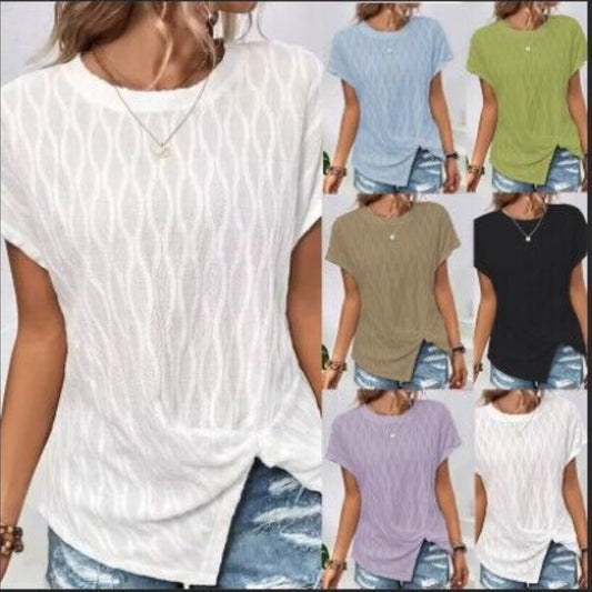 Dame afslappet kortærmet overdel med knudeelement Stilla