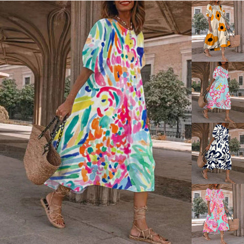 Dame Elegant Blomster Midi Kjole Stilla