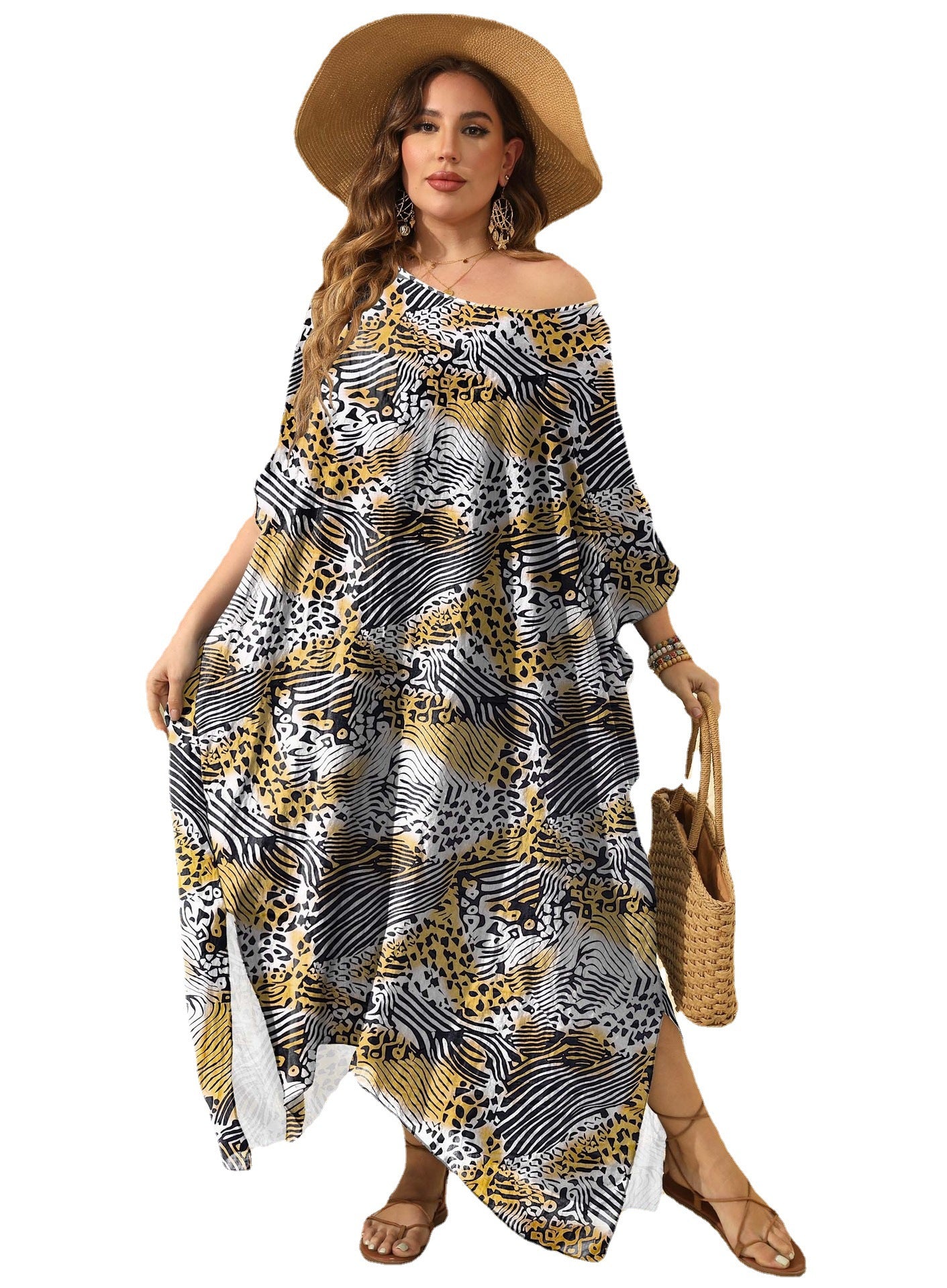 Dame Elegant Exotisk Trykt Strand Kaftan Kjole Stilla