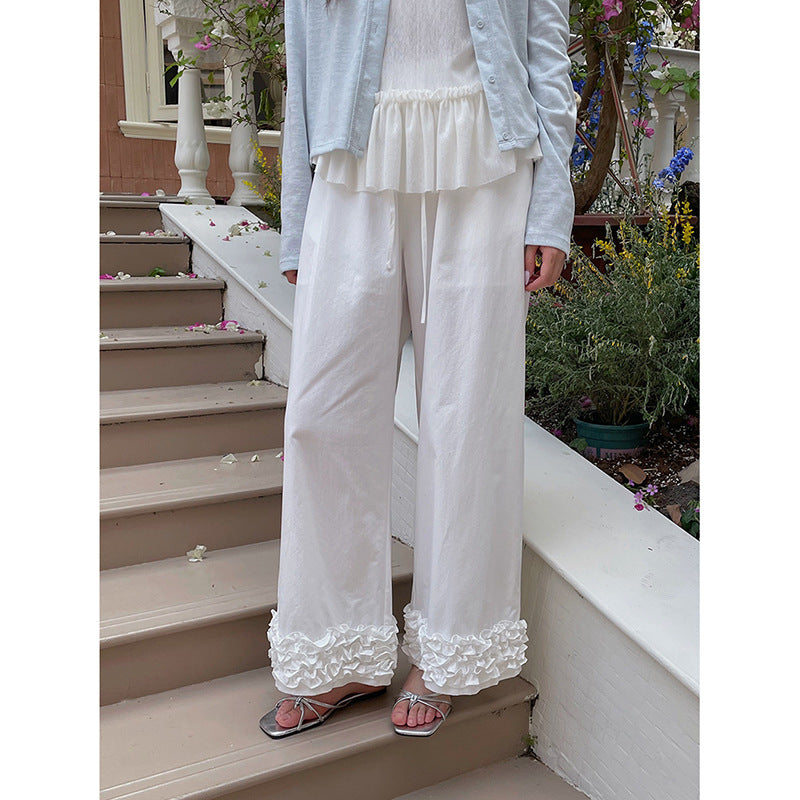 Dame afslappede Palazzo-bukser med flæsedetaljer og elastisk talje Stilla