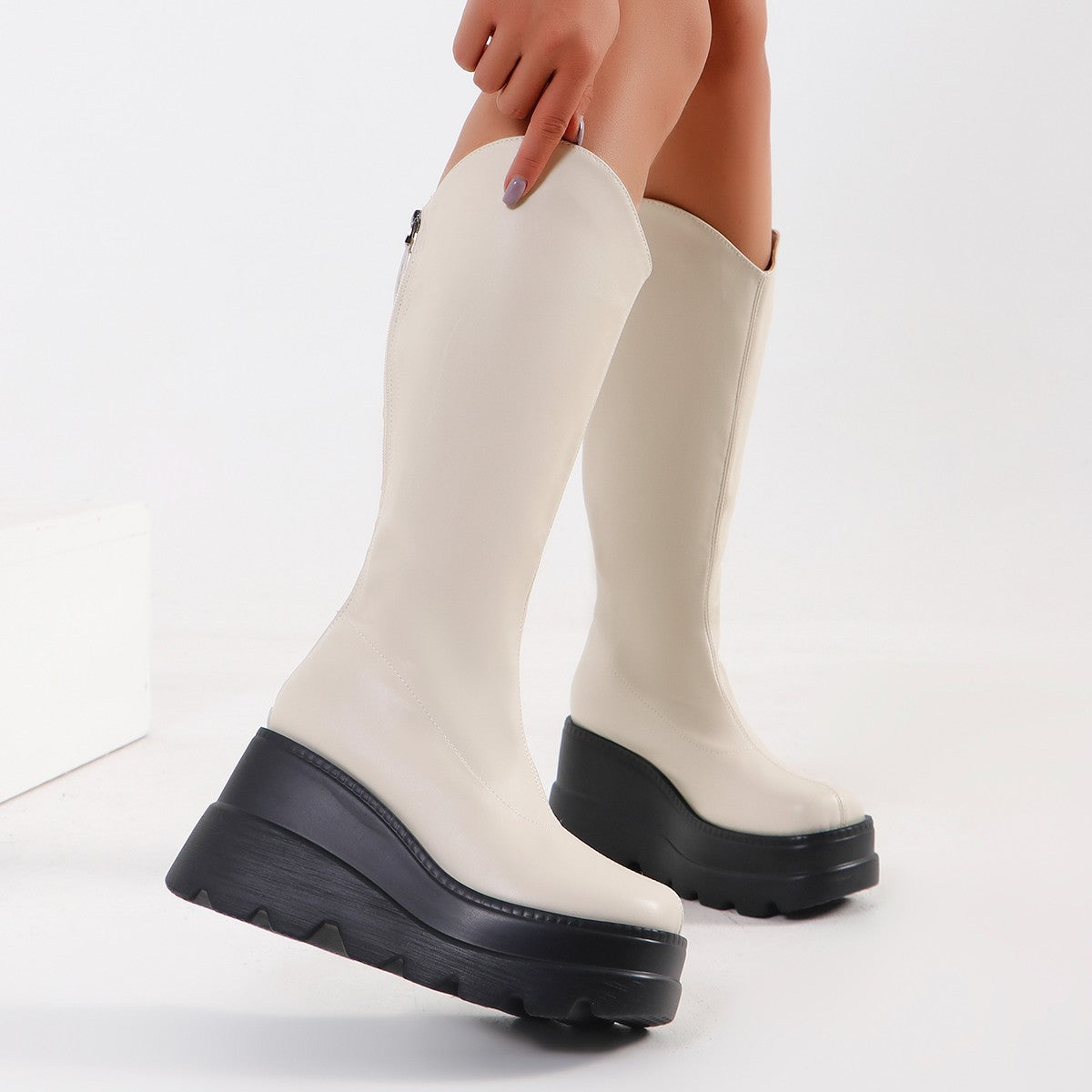 Dame Overknee-støvler med trendy plateau og skridsikker sål Stilla