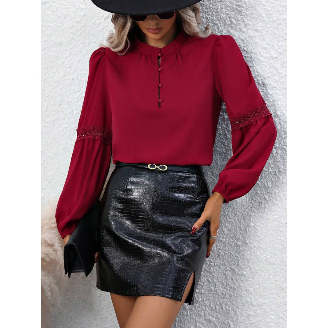 Dame Elegant Bluse med dekorative knapdetaljer og luftige ærmer Stilla