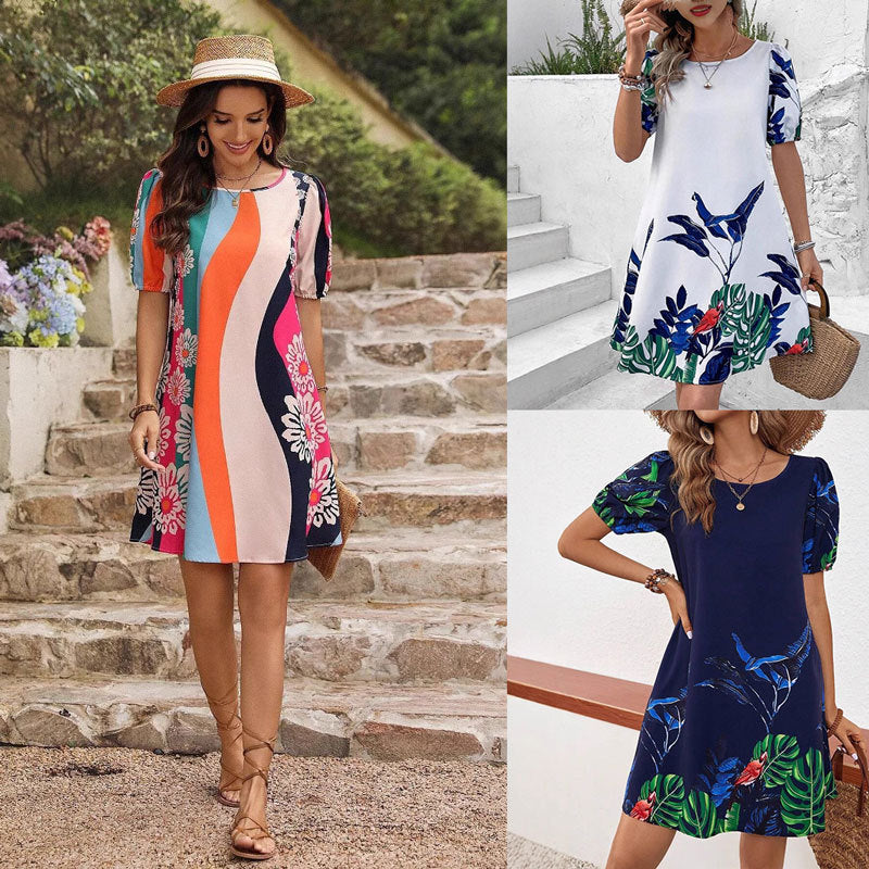 Dame A-linje kjole med tropisk tryk Stilla