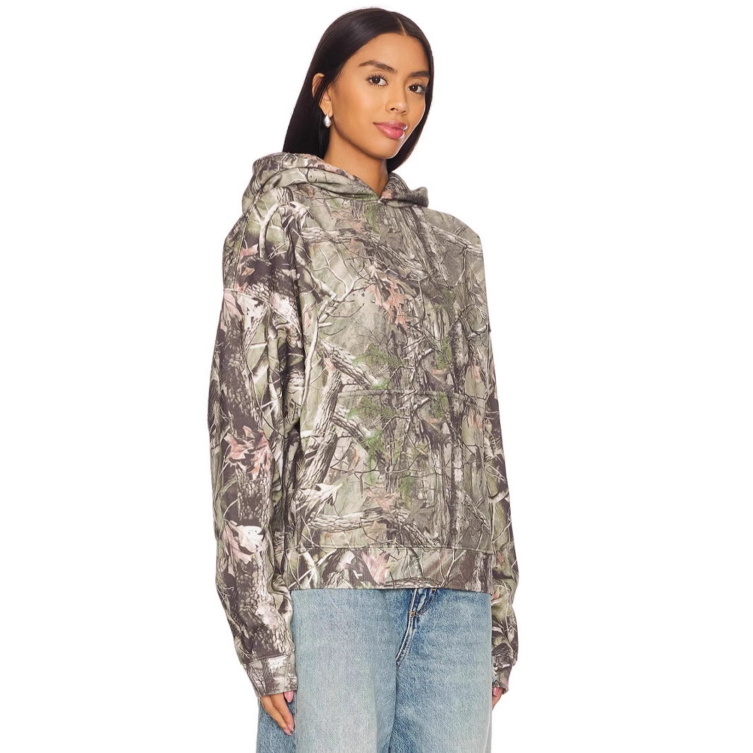 Dame afslappet hættetrøje i moderne camouflage-design med blødt inderfor Stilla