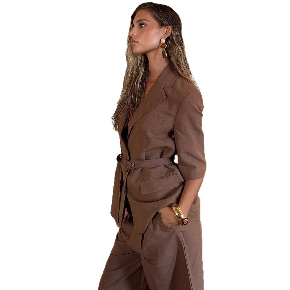 Dame elegant blazer med bælte Stilla