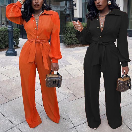 Dame Elegant Jumpsuit med figursyet design og knapliste Stilla