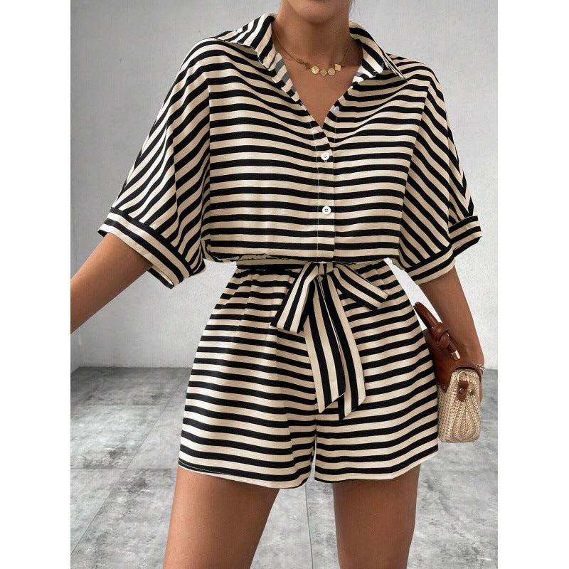 Dame Stribet Casual Knap-Op Jumpsuit Stilla