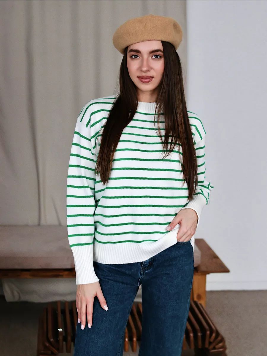 Dame afslappet stribepullover med bred pasform og højhalset rundhalsudskæring Stilla