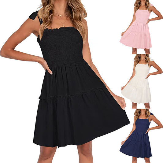 Dame afslappet sommerkjole med flæser og spaghettistropper Stilla