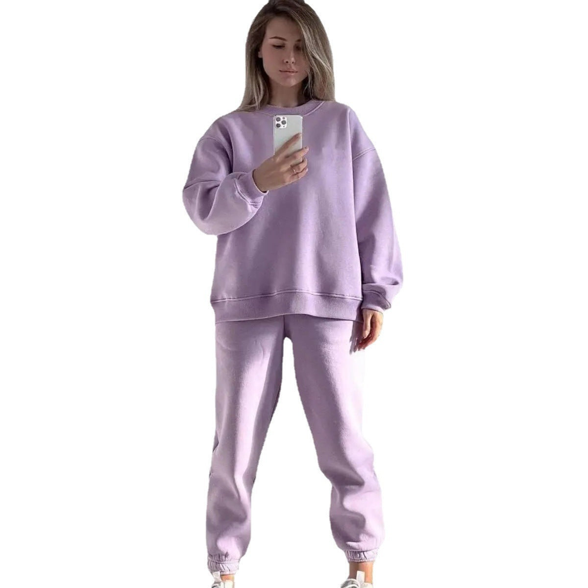 Dame afslappet fleece træningssæt med høj talje Stilla