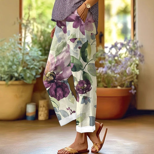 Dame afslappet Chino-bukser med blomsterdesign Stilla