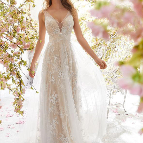 Dame Elegant aftenkjole med blomster broderier og tyl-overlægnings Stilla