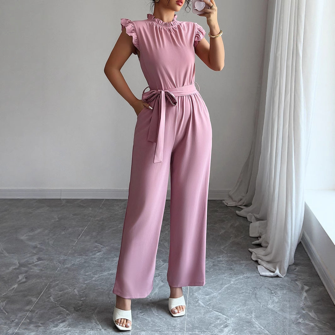 Dame jumpsuit med raffineret flæse og taljebælte Stilla