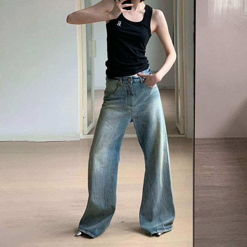 Dame afslappede Wide-Leg Jeans lavet af kvalitetsdenim med høj talje og frontfaltung Stilla