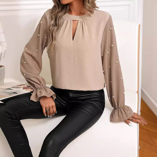 Dame elegant bluse med perlebesætning Stilla