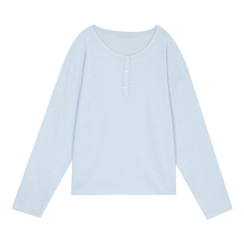 Dame afslappet longsleeve top med praktisk knapliste Stilla