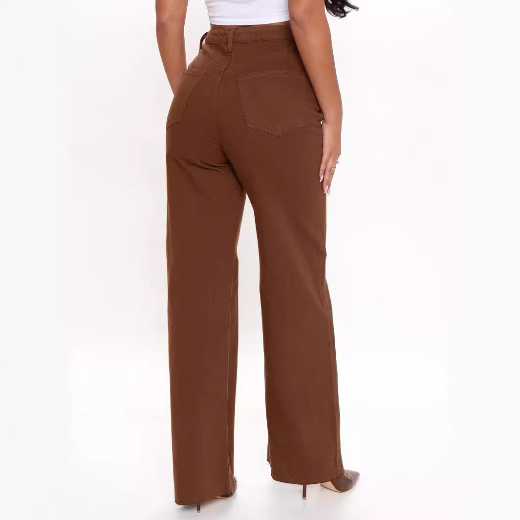 Dame afslappede højtaljede jeans i bred pasform med elegante sømdetaljer Stilla