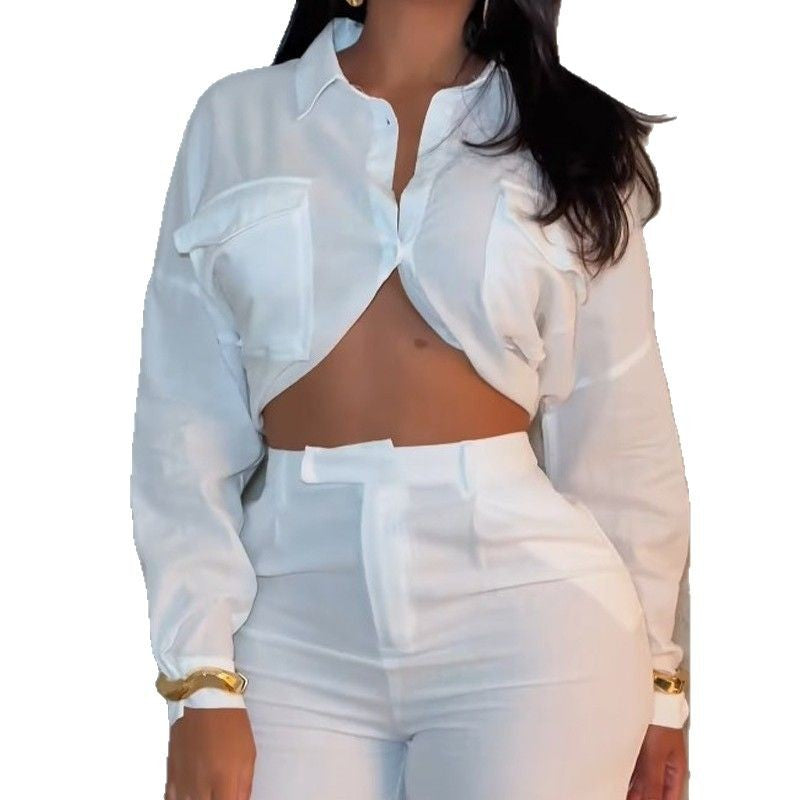 Dame afslappet crop-top med lange ærmer og high-waist shorts Stilla