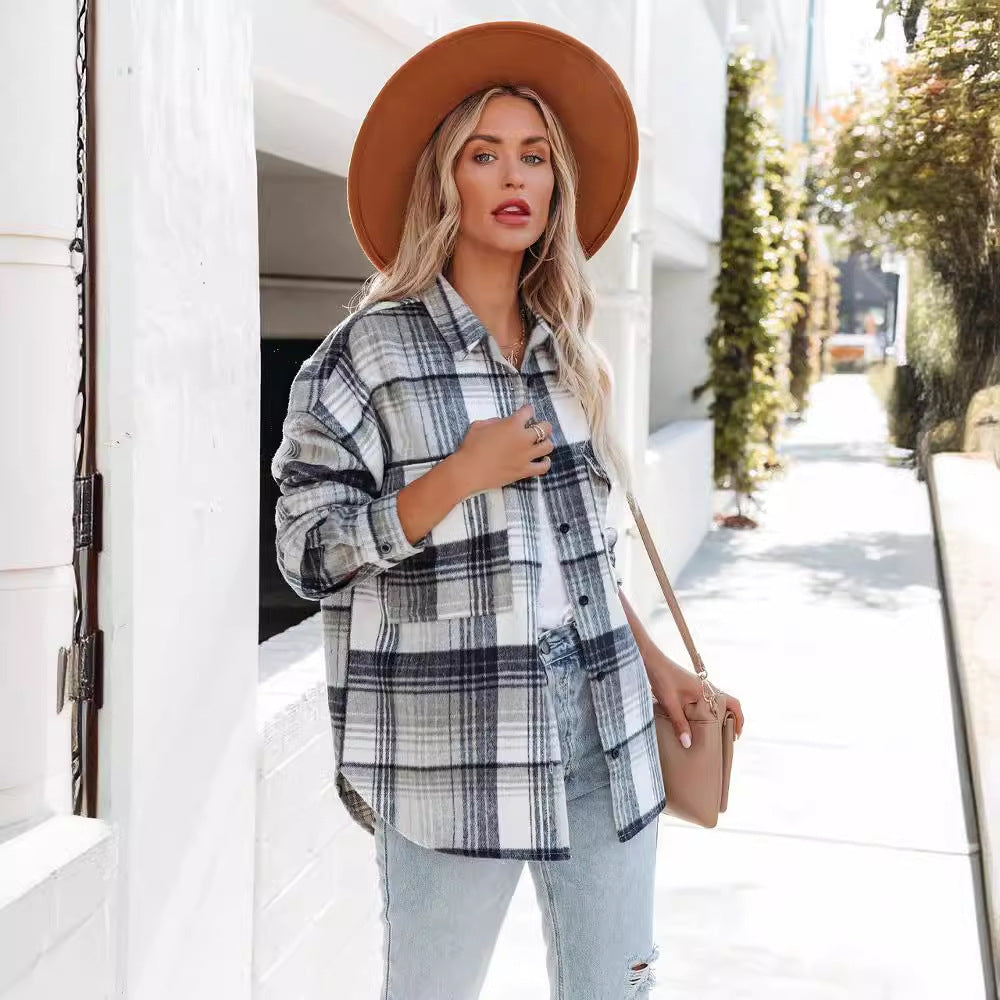 Dame afslappet overskjorte med ternet mønster Stilla