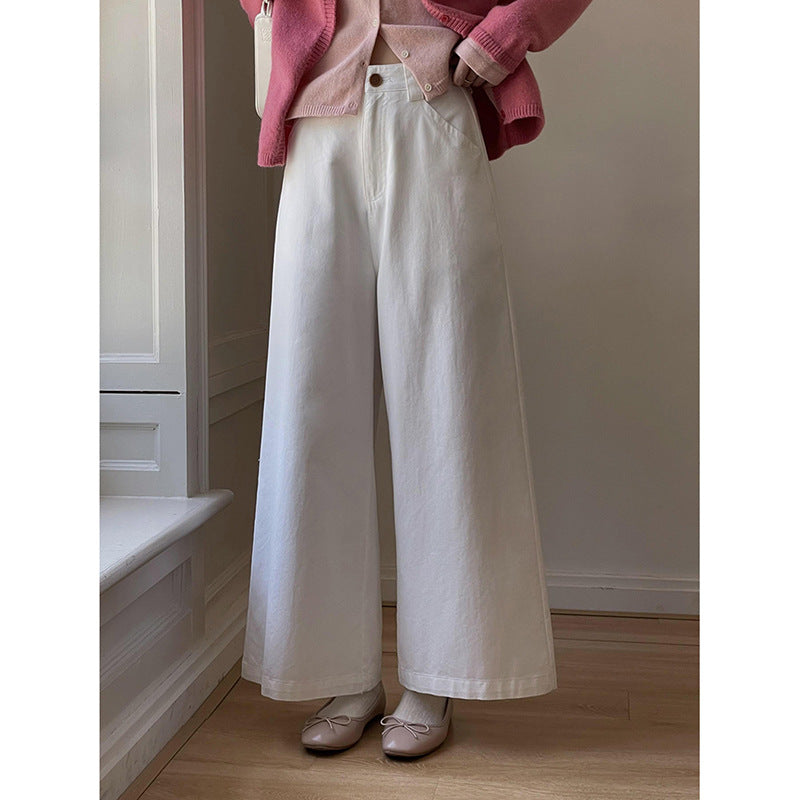 Dame elegant bredskåret bukser med høj talje og praktiske lommer Stilla