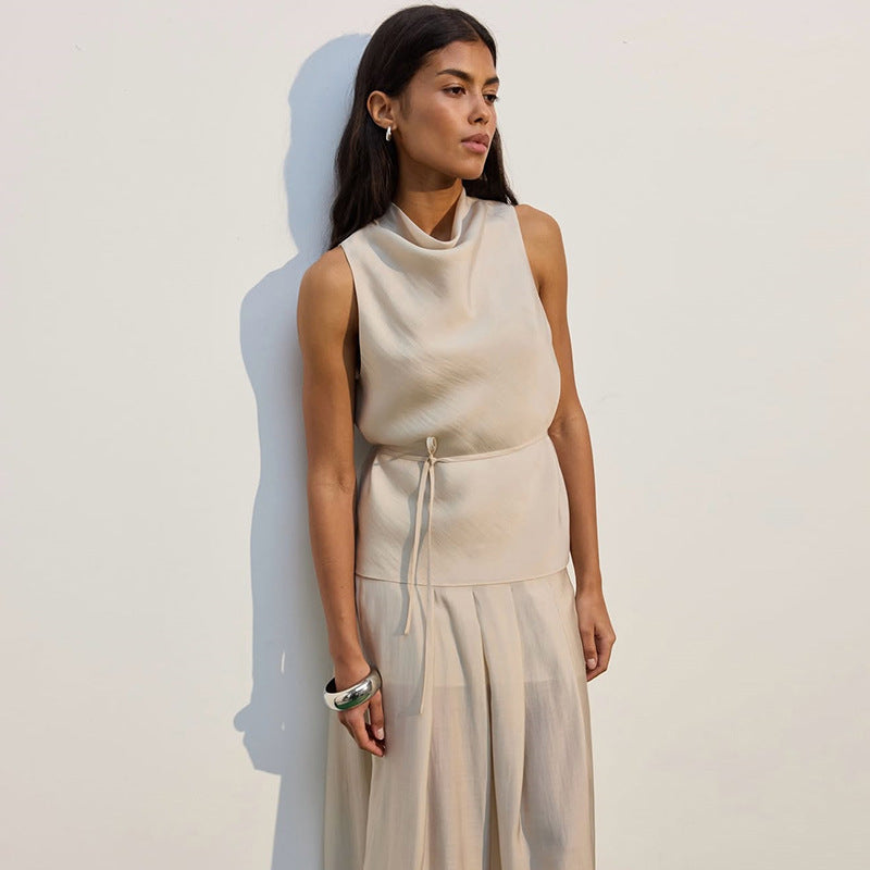 Dame Elegant Chiffon-Maxikjole med fin taljebælte og flydende snit Stilla