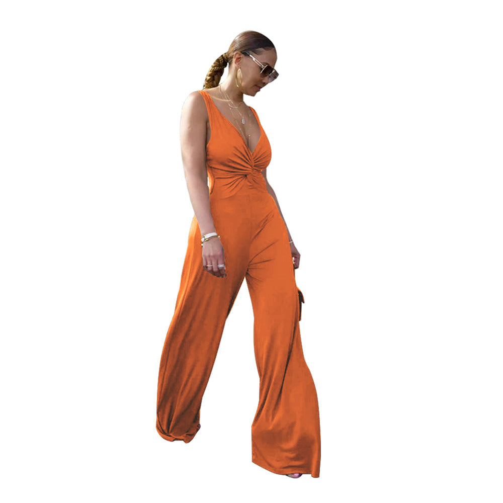 Dame elegant V-hals jumpsuit med bred ben og figursyet design Stilla