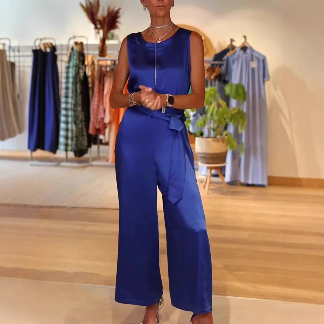 Dame Elegant Jumpsuit med bred ben og høj kvalitet satinoverflade Stilla