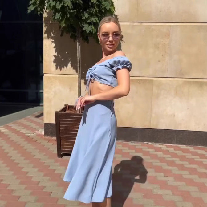 Dame Crop-Top med rynk og åben skulderparti Stilla