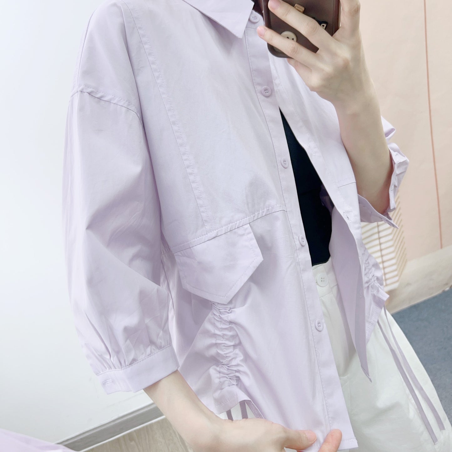 Dame afslappet bluse med sidelæggede rynker Stilla