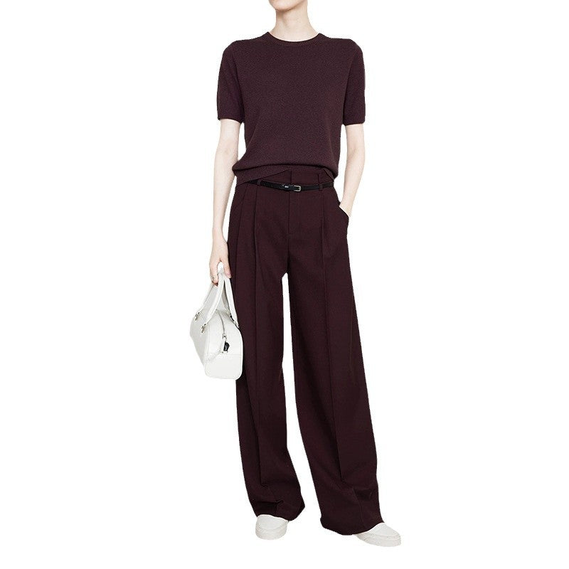 Dame elegant bluse med tætsiddende bælte og vide bukser Stilla