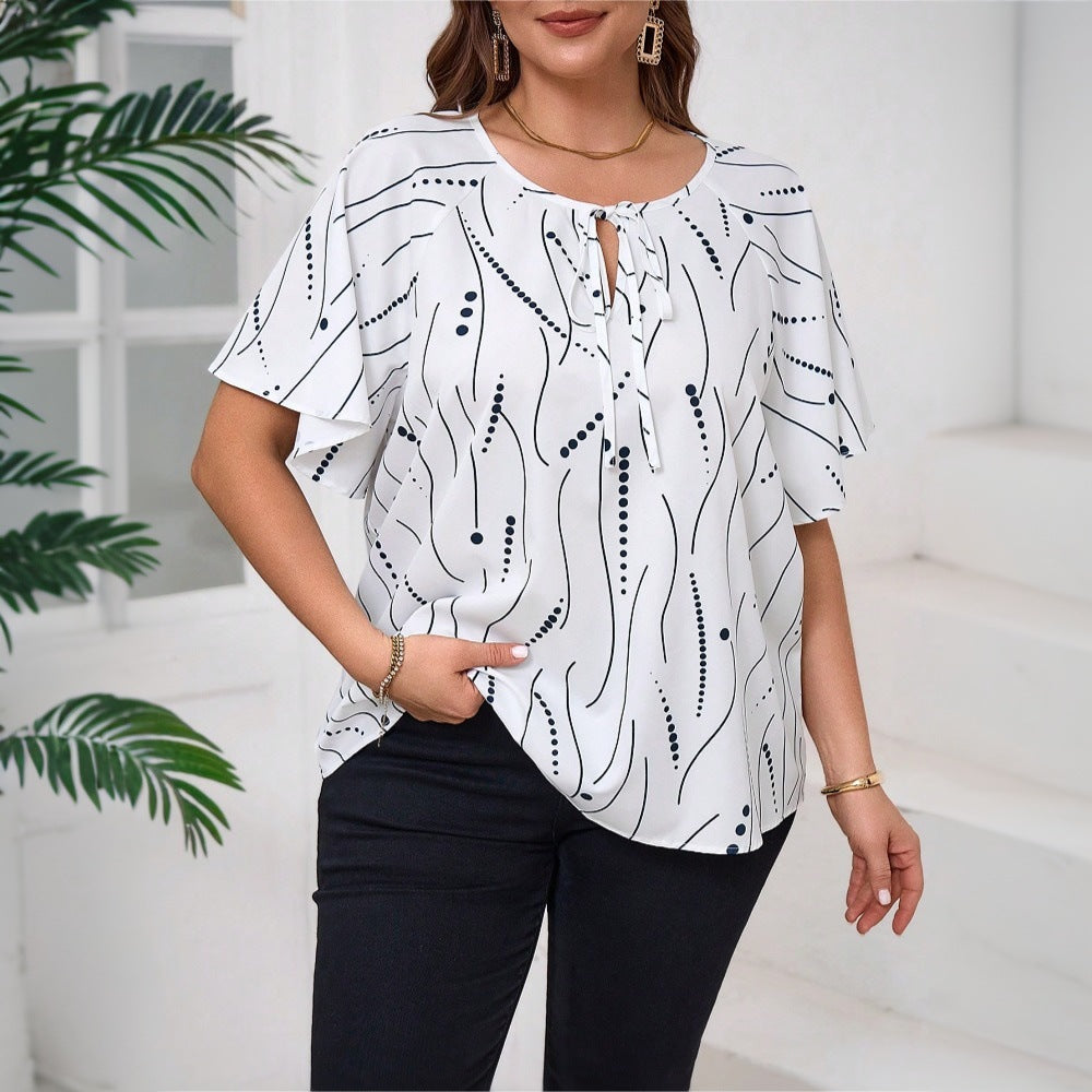 Dame elegant bluse med smart vævende udskæring og legende fløjlsnedder Stilla