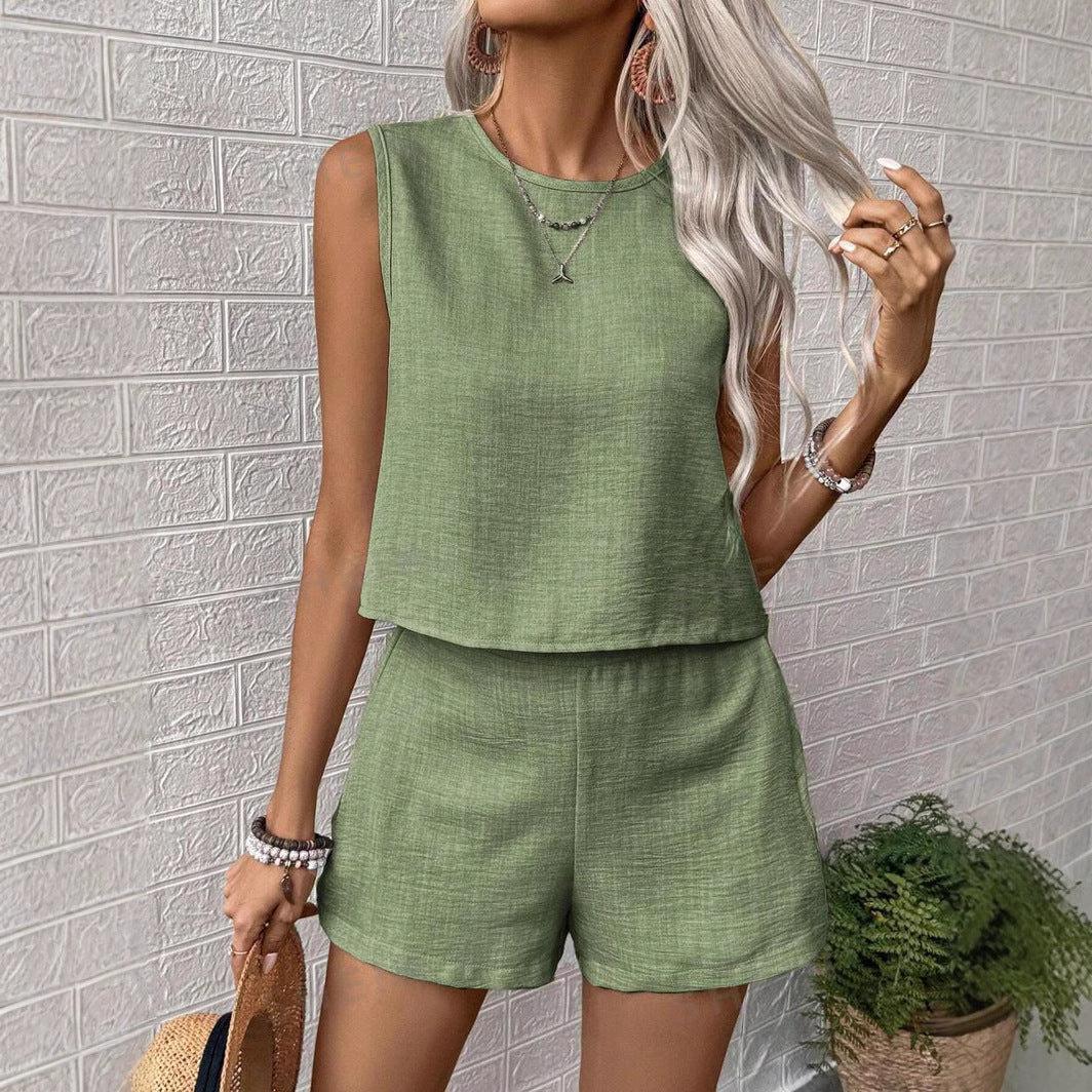 Dame afslappet sæt med cropped top og shorts Stilla