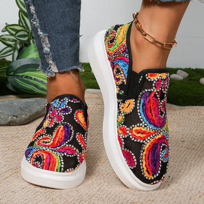 Dame Slip-On Sneakers med farverigt håndbroderedesign Stilla