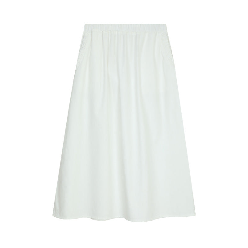 Dame elegant A-linje Midi-nederdel med elastisk talje og praktiske lommer Stilla