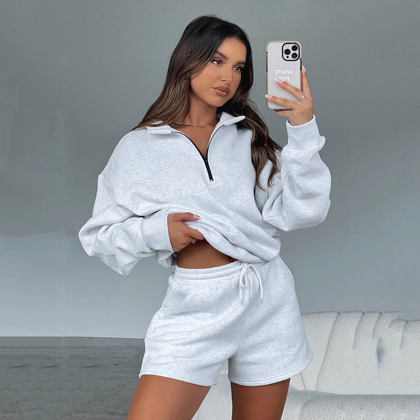 Damer casual sweater med halv høj krave og shorts Stilla