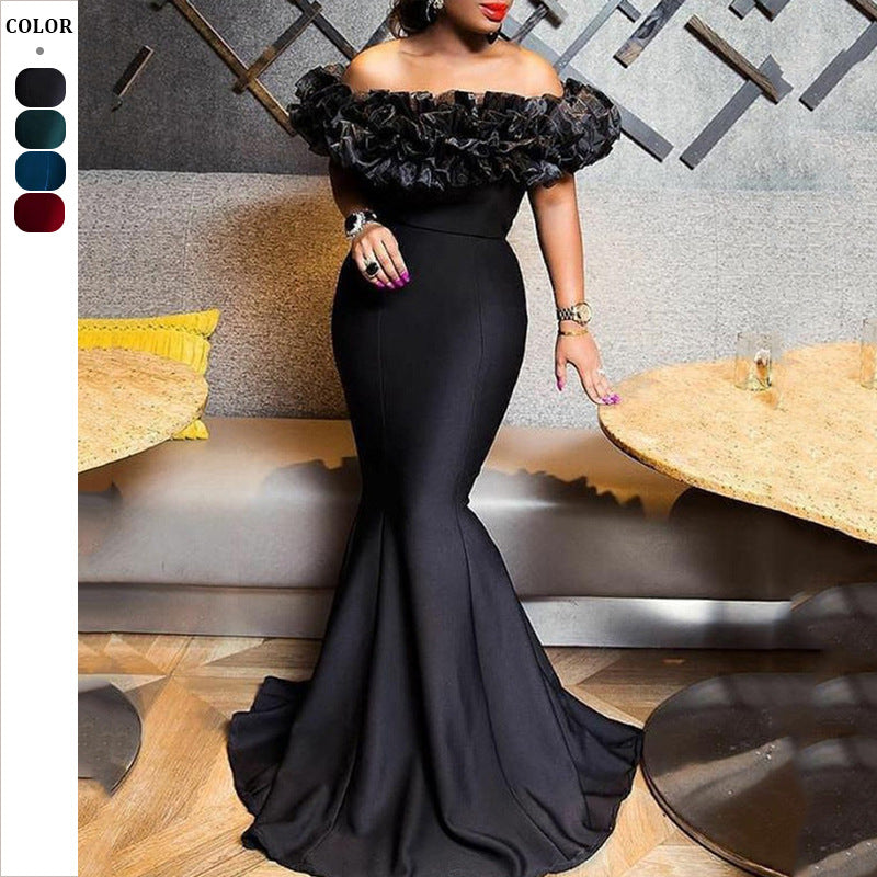 Dame Elegant Havfrue Aftenkjole med voluminøs Rynkekrave og tætsiddende snit Stilla