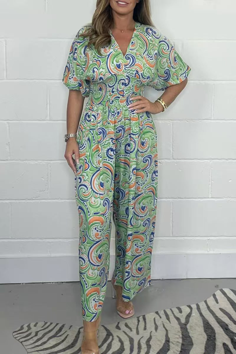 Dame Mode Sommer-Jumpsuit med V-udskæring og brede ben Stilla