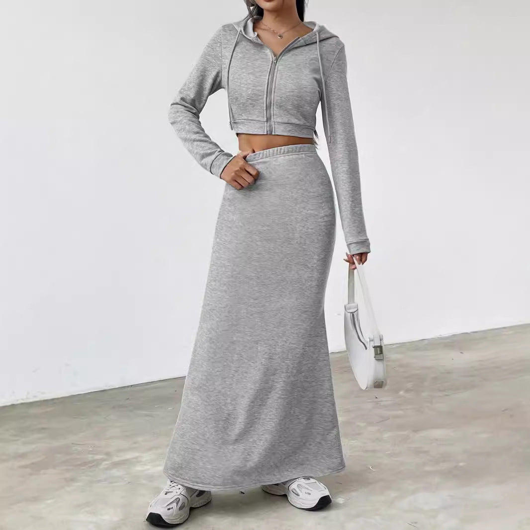 Dame elegant Cropped Sweatshirt med høj talje og Maxiskørt Stilla